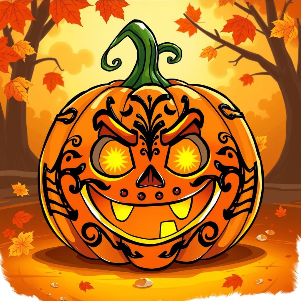 Whimsical Cartoon Jack-o'-Lantern in Disney Animation Style