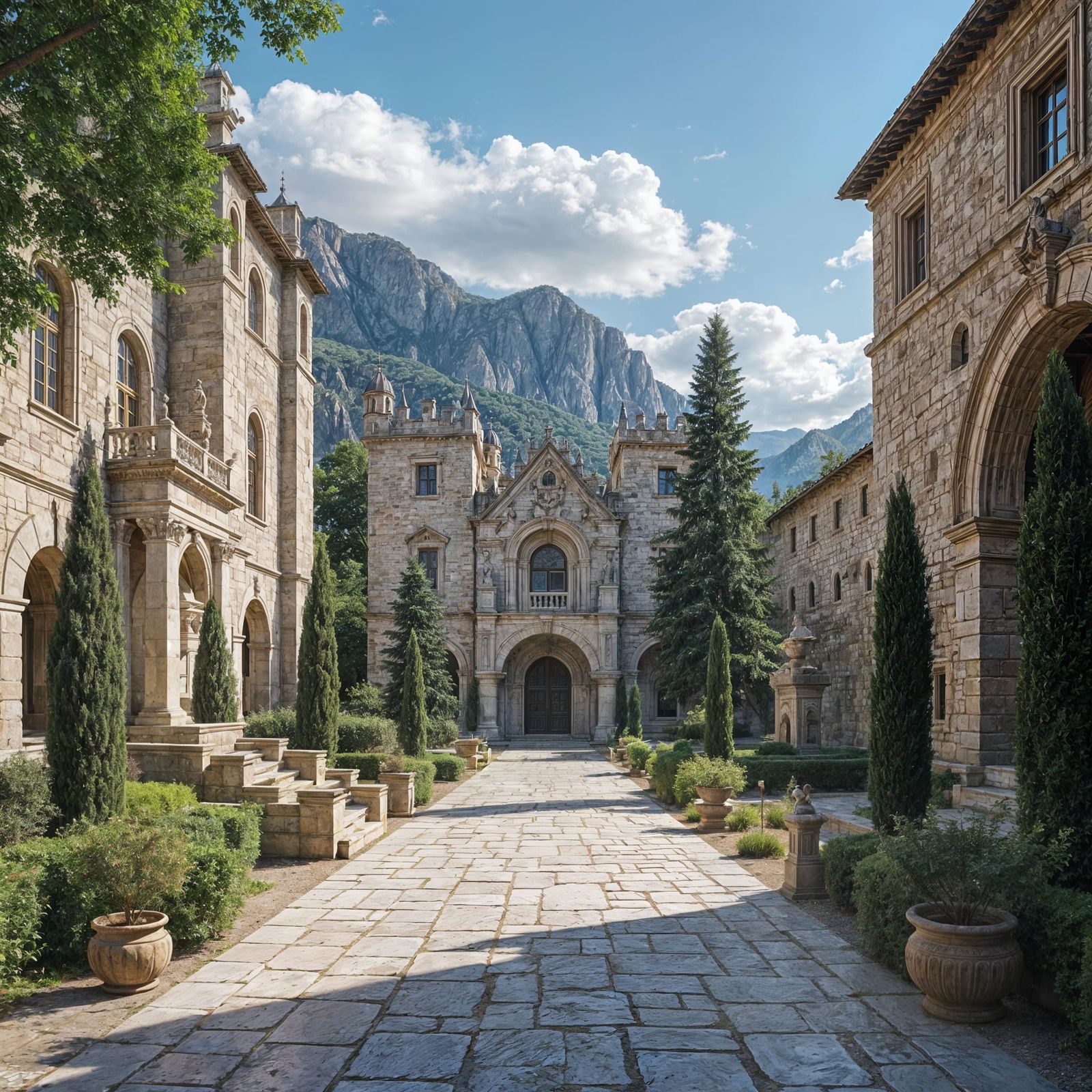 Tavræ Castle Courtyard: Medieval Fantasy Painting