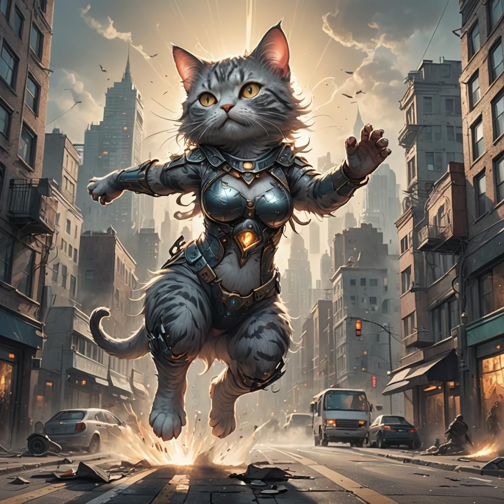 Kitty Girl Fires Sunlight Beam in Hyper Realistic Fantasy Ar...