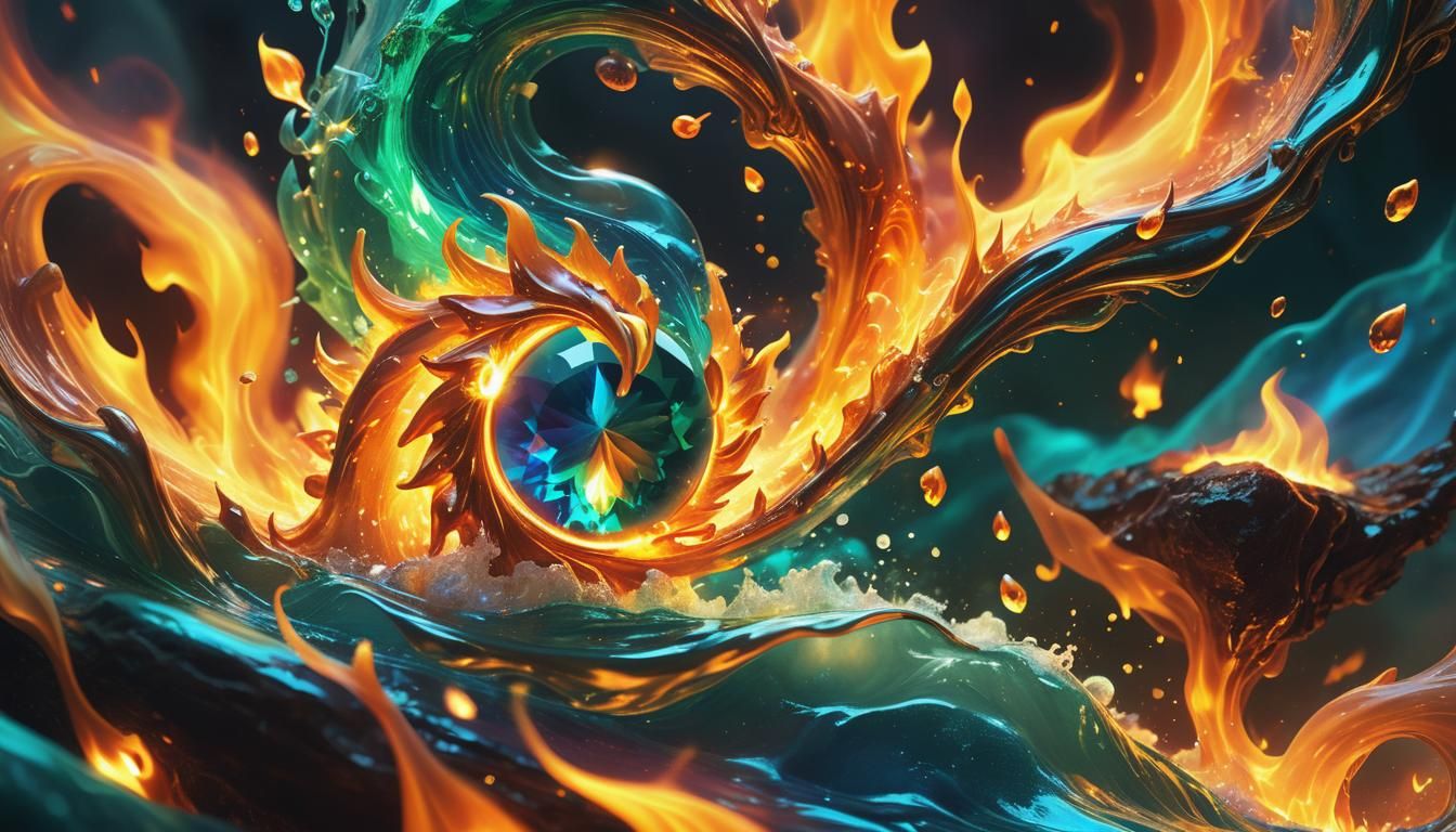 Fire Elemental Gemstone in a Surreal Bioluminescent Landscap...