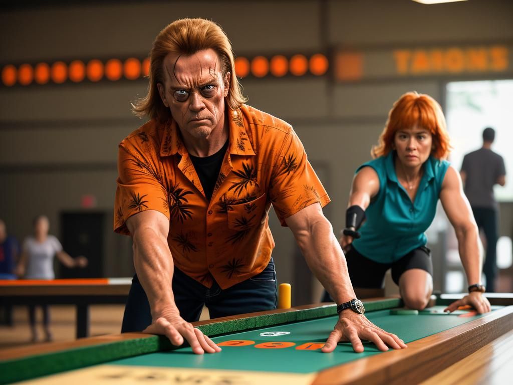 Terminator and Sarah Connor Play Shuffleboard