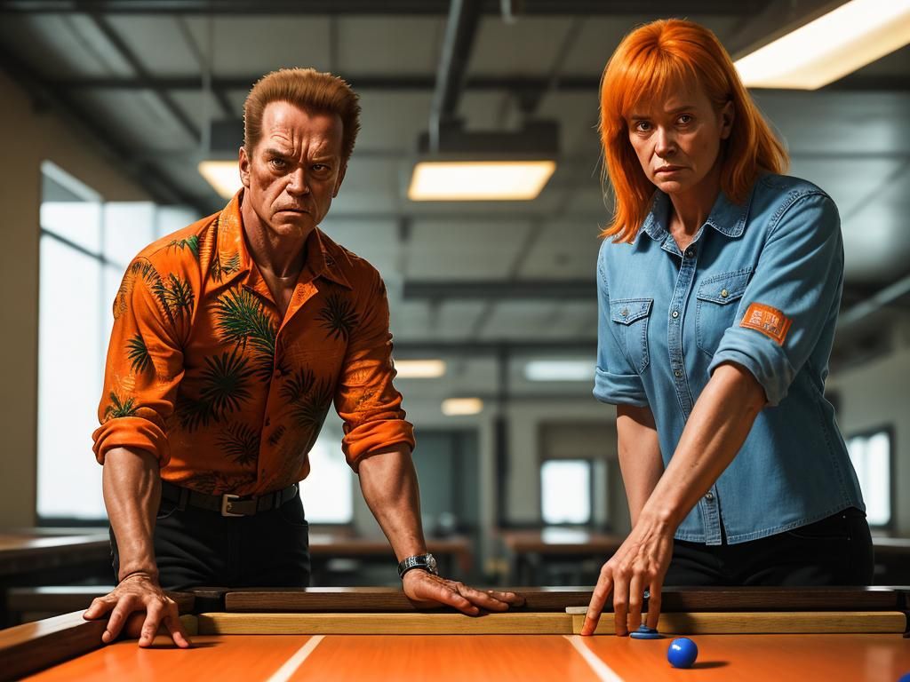 Terminator and Sarah Connor Play Shuffleboard