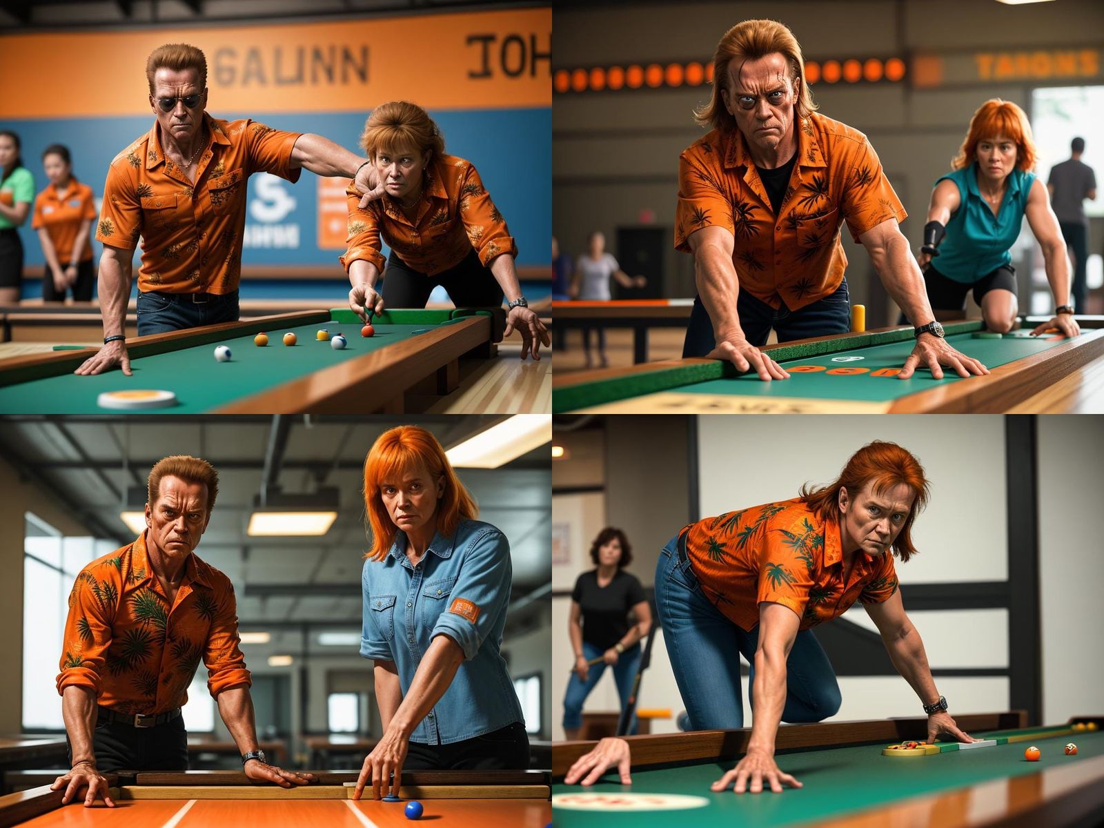 Terminator and Sarah Connor Play Shuffleboard