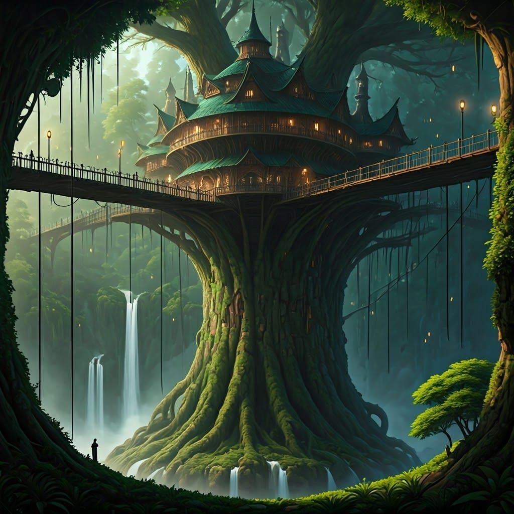 Whimsical Treehouse Metropolis in a Vibrant Ecosystem