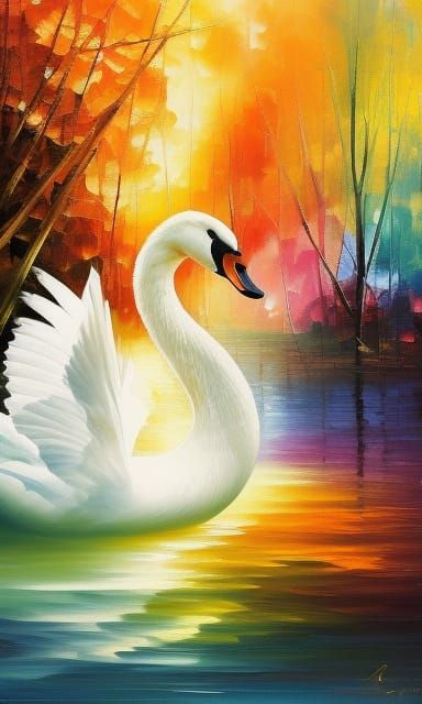 Meditating Swans in Winter Lake: Abstract Realism