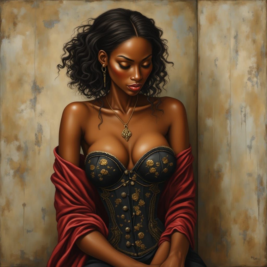 Black Woman in Pre-Raphaelite Style Painting