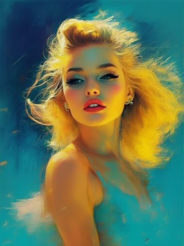 Serene Sci-Fi Elegance: 1950s Pin Up Portrait