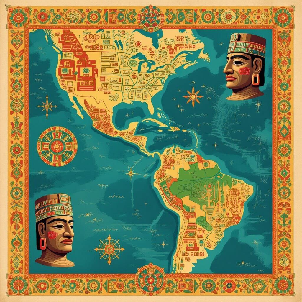 Mesoamerica Map with Olmec, Maya, and Mexica Symbols