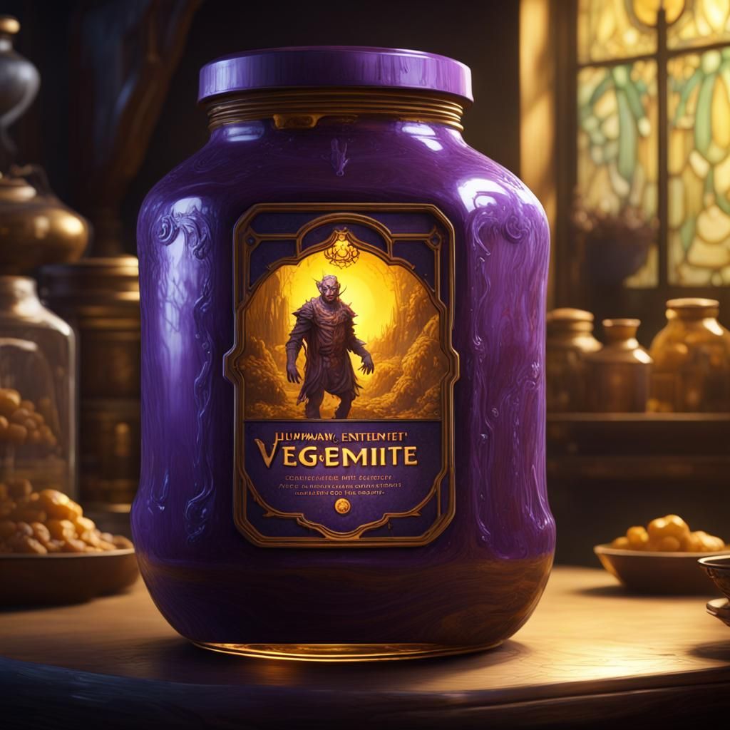 Dark Fantasy: Sentient Vegemite Jar, Hyperdetailed Masterpie...