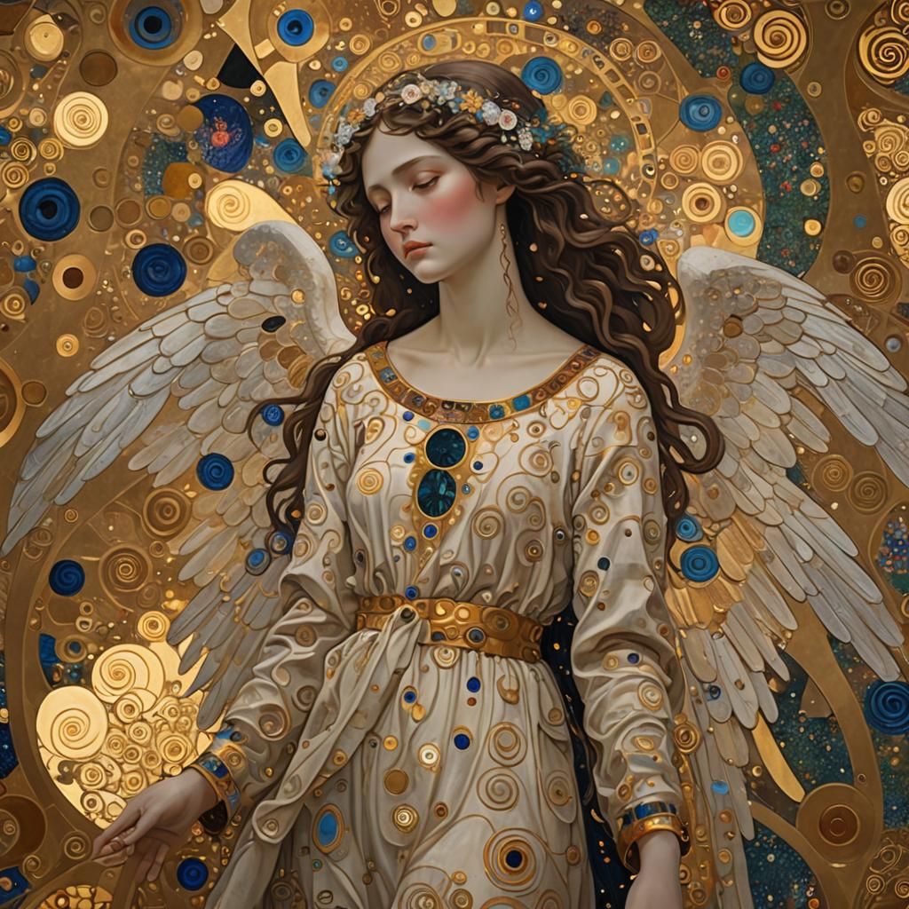 Angelic Dream in Gustav Klimt Style