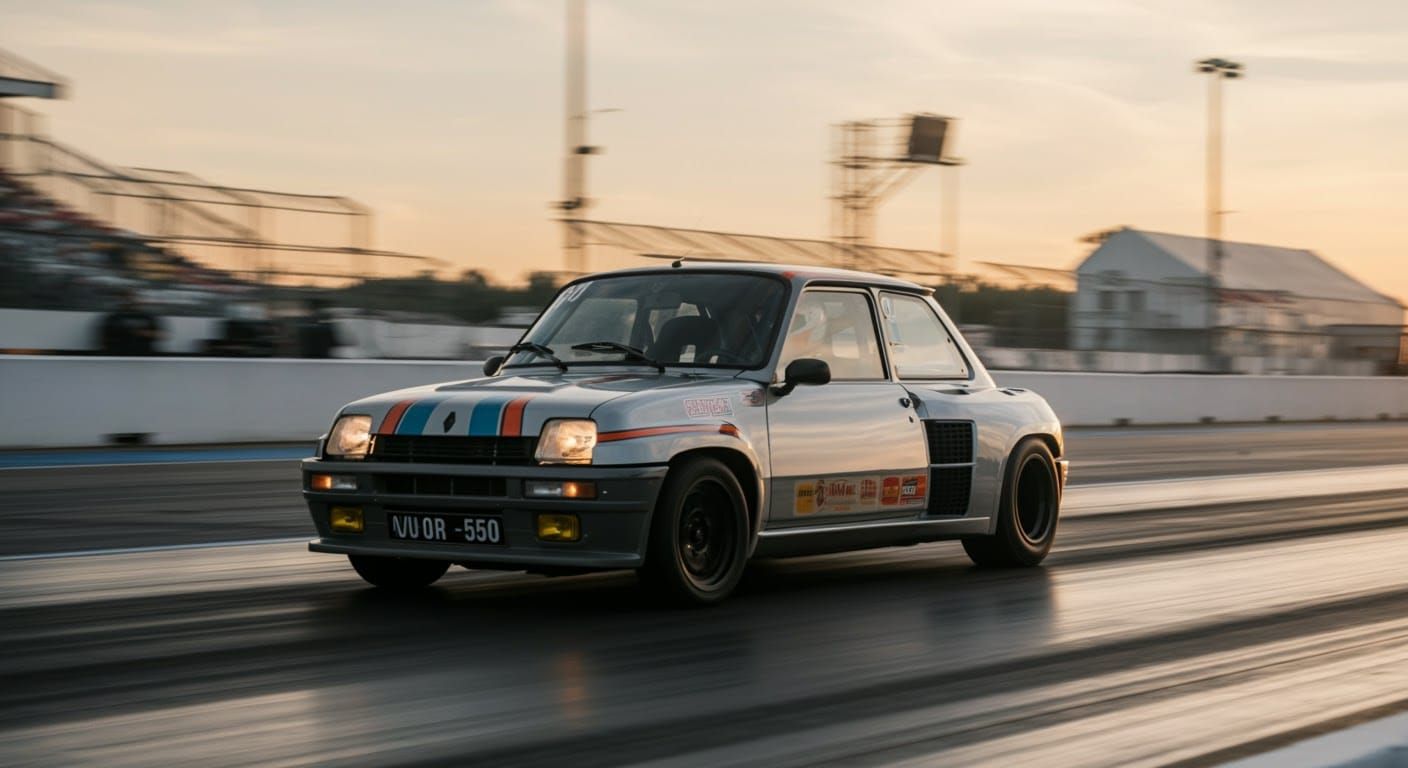 Renault 5 Turbo at the Dragstrip: Cinematic Film Still