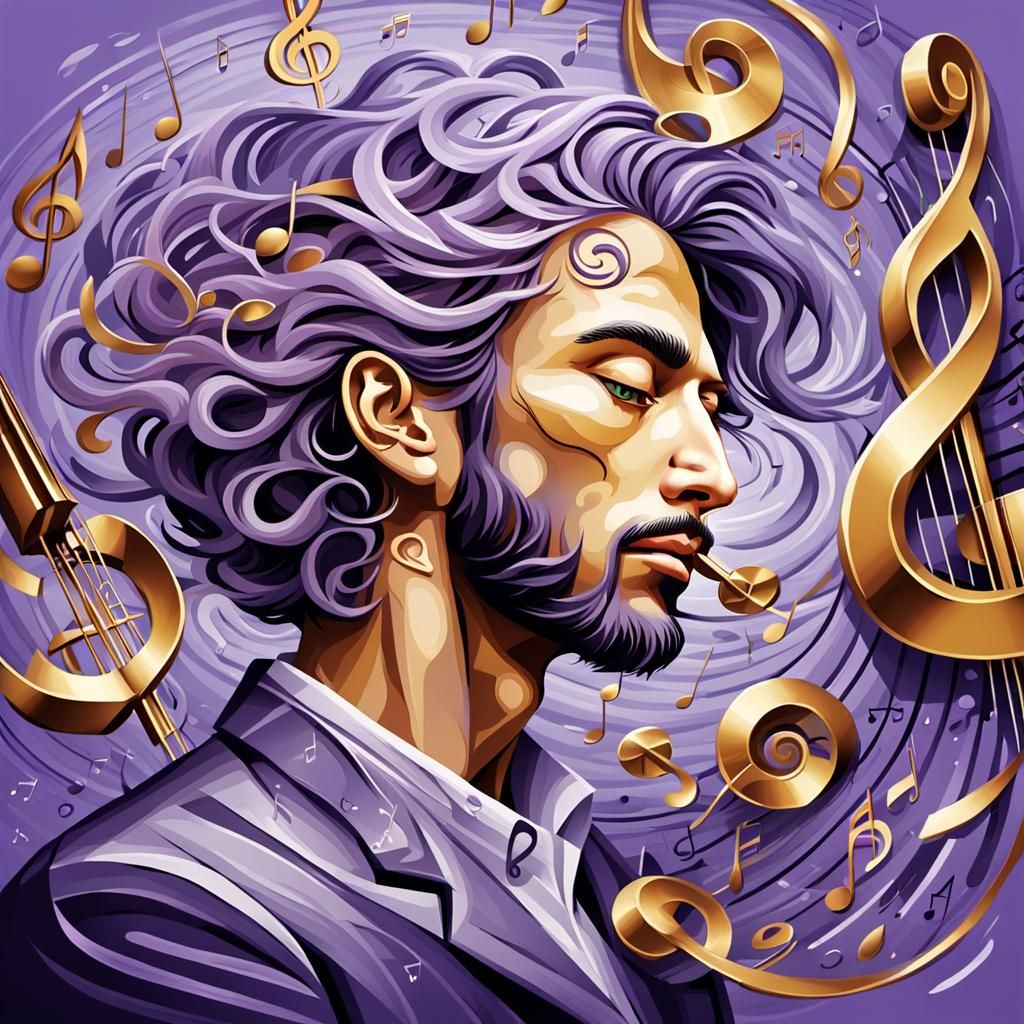 Musician's Melodic Hair in Surreal Digital Art