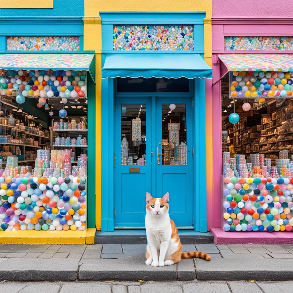 Marble Cat in Psychedelic Memphis Style