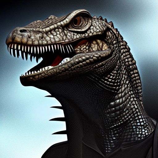 Realistic Humanoid T-Rex Lizard in Leather Jacket