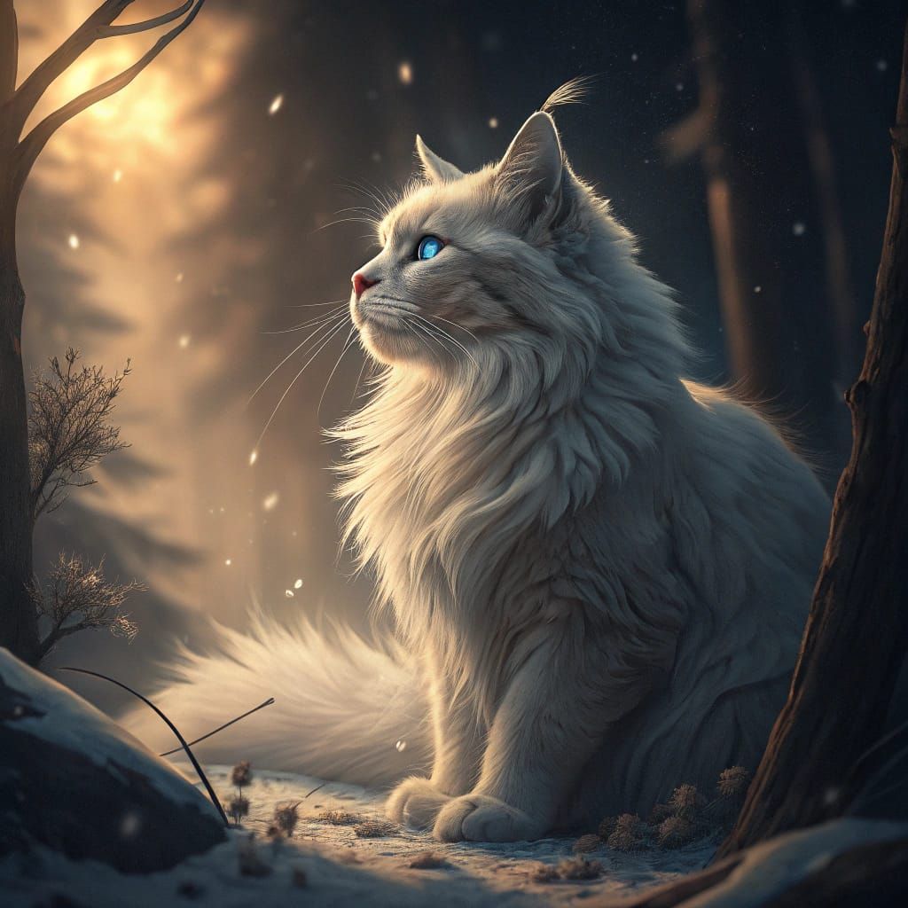 Regal Maine Coon Cat in Warm Golden Light