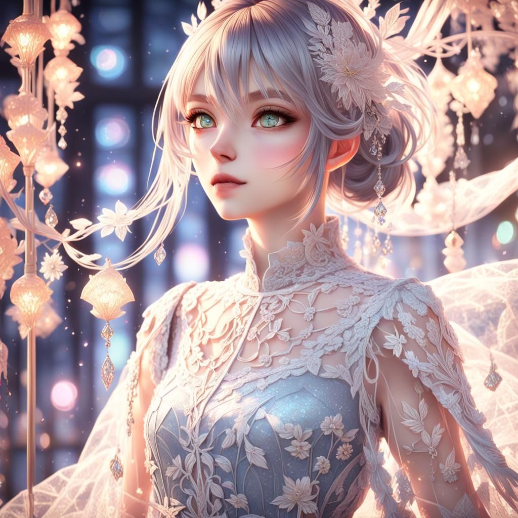 Anime Girl in Silk Dress: 3D Rendered Art