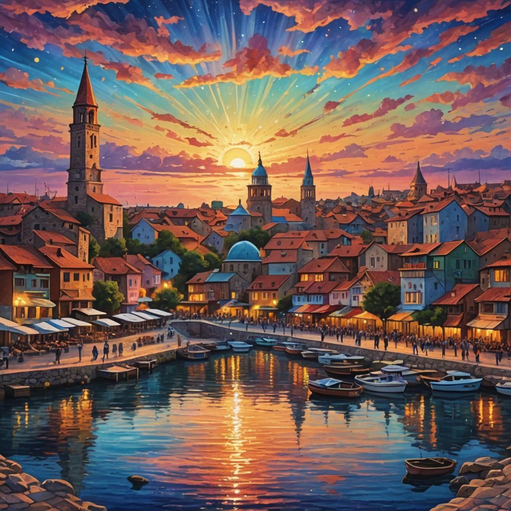 Nessebar Sunset: Holographic Astral Cosmic Illustration