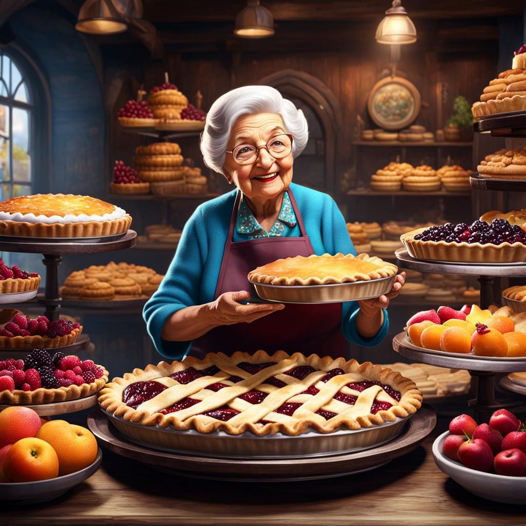Charming Old Lady Selling Delicious Fruit Pies