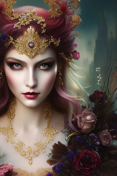Gorgeous Woman in Rococo Dress at Masquerade Ball