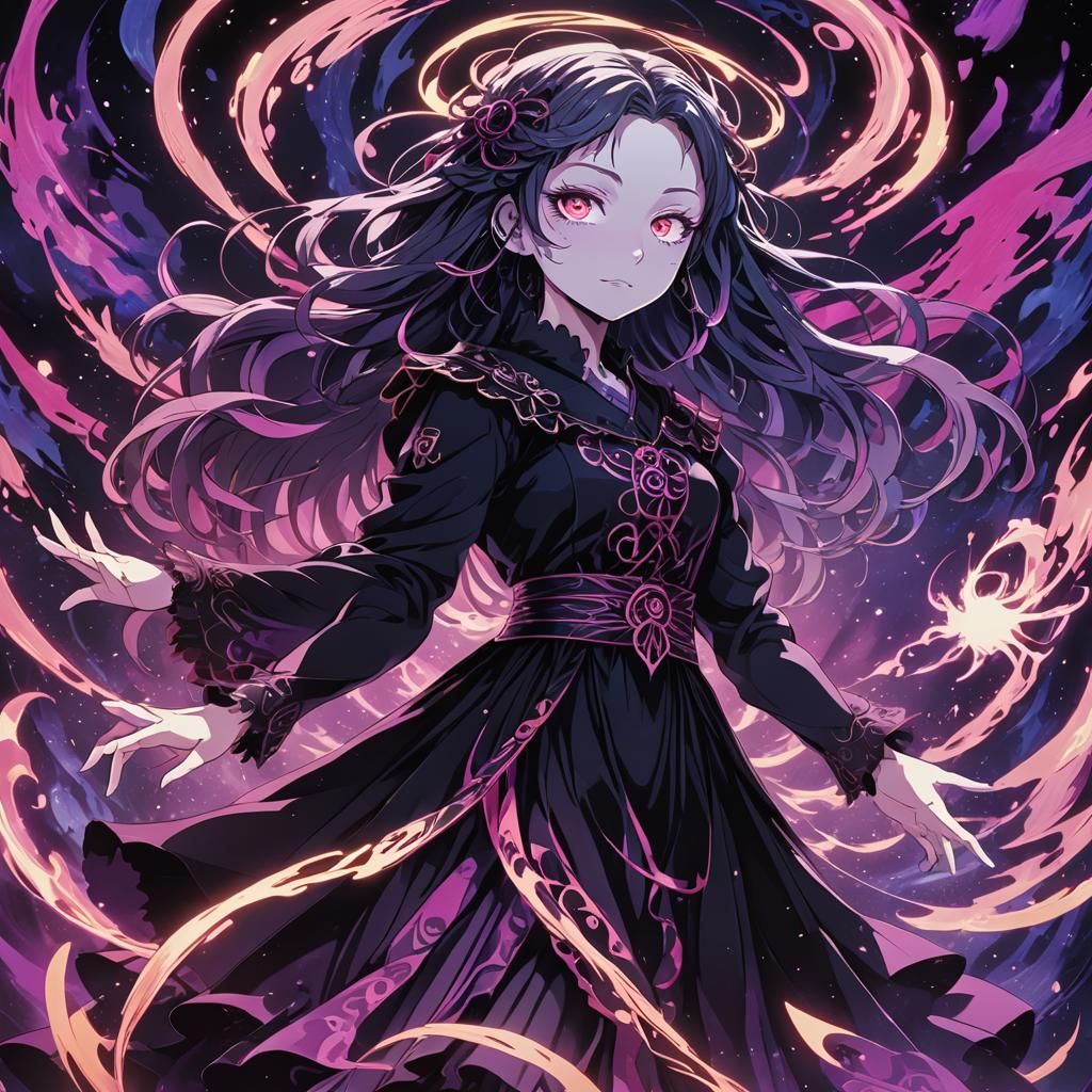 Mystical Anime Girl with Glowing Eyes in Vibrant Art