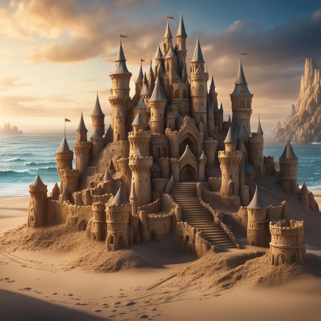 Detailed Sandcastle Matte Painting in Fantasy Style