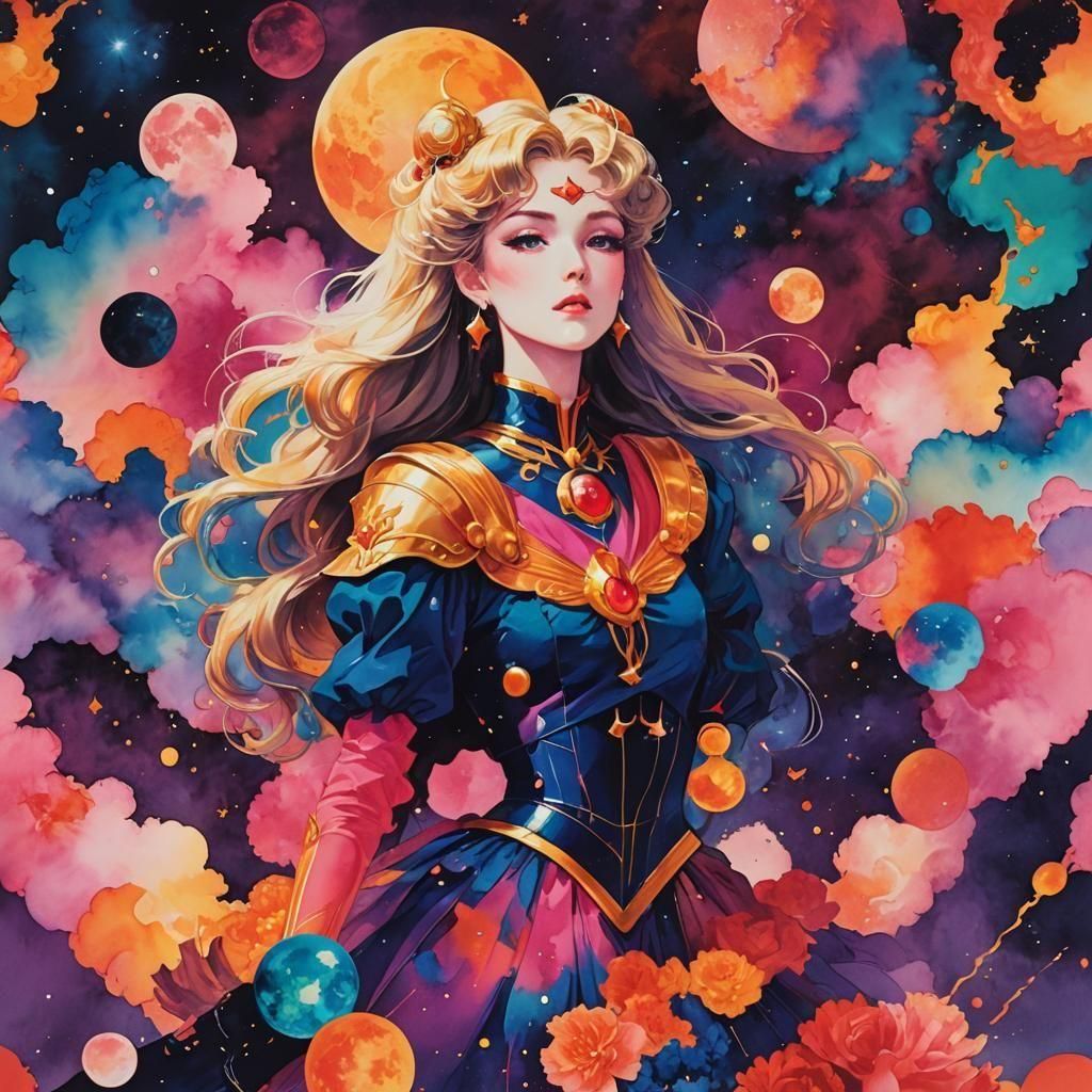 Sailor Moon in a Surreal Volcanic Dreamscape