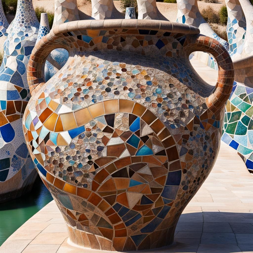 Trencadís Amphora in Park Güell Garden