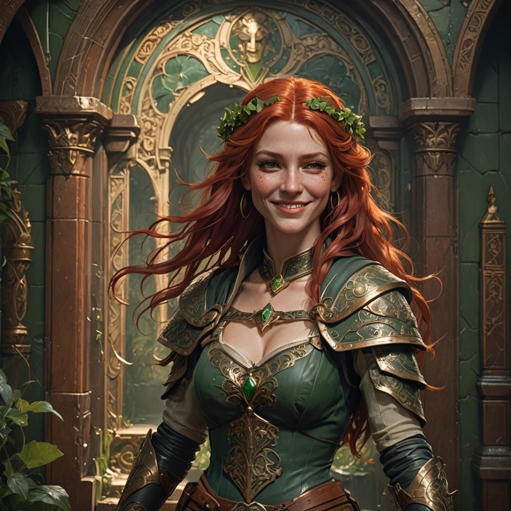 Red-Haired Woman with Grin: Dark Fantasy Concept Art