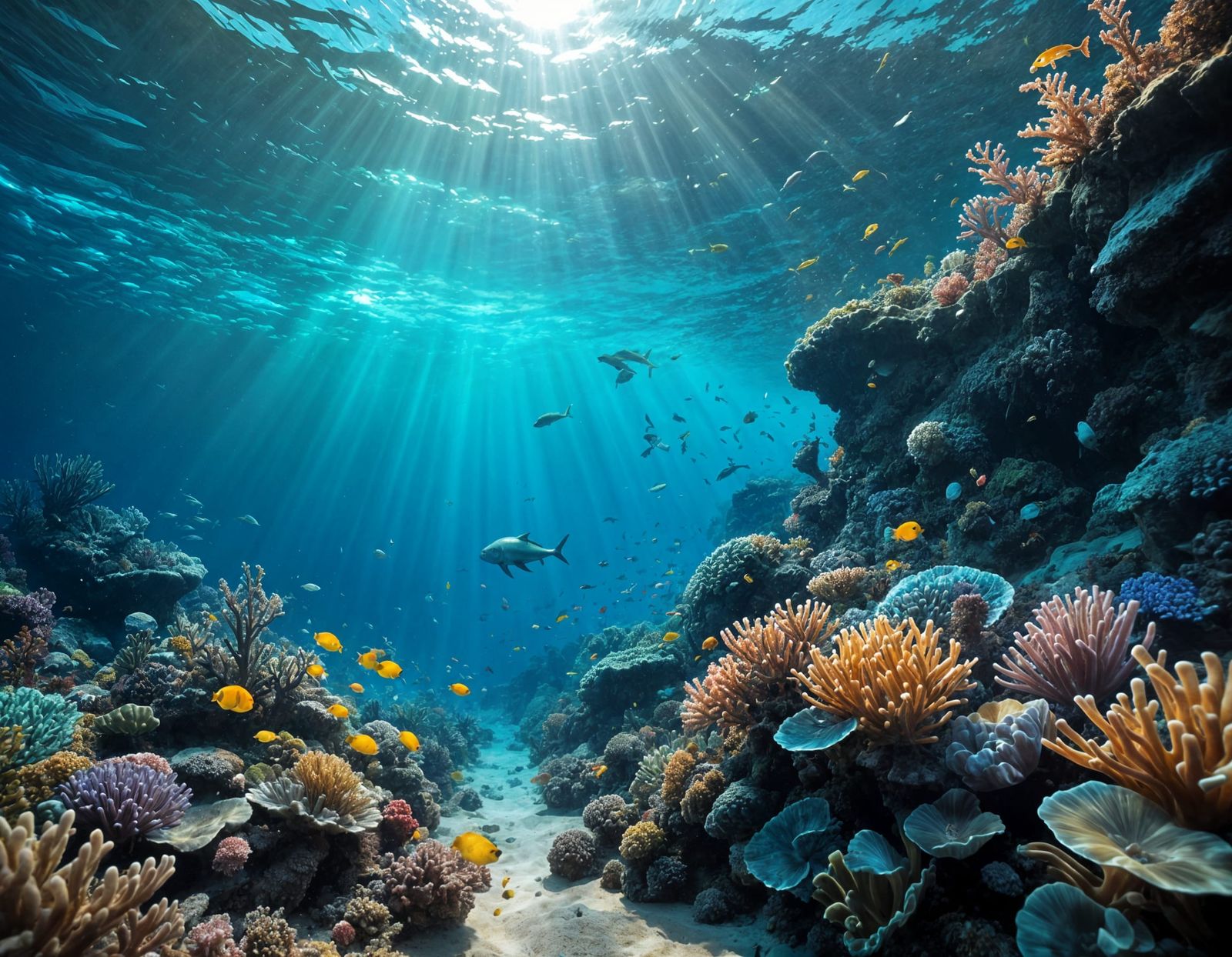 Hyper-Realistic Mermaid in Iridescent Scales Amidst Coral Re...