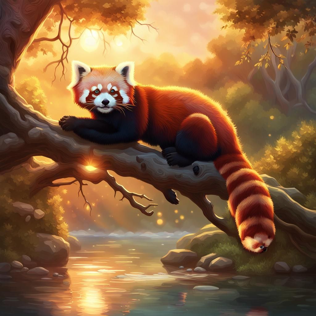 Red Pandas in Crystal Style Fantasy Art