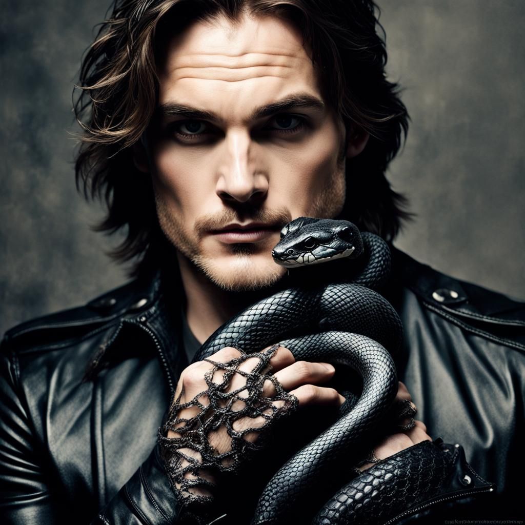 Man with Snake in High-Detail Photo