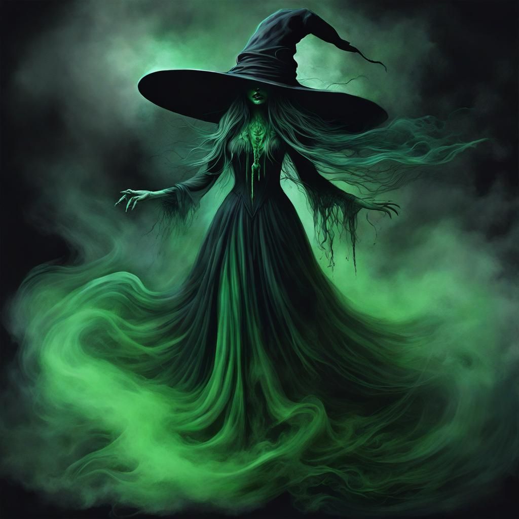 Eerie Undead Witch in Surrealist Style