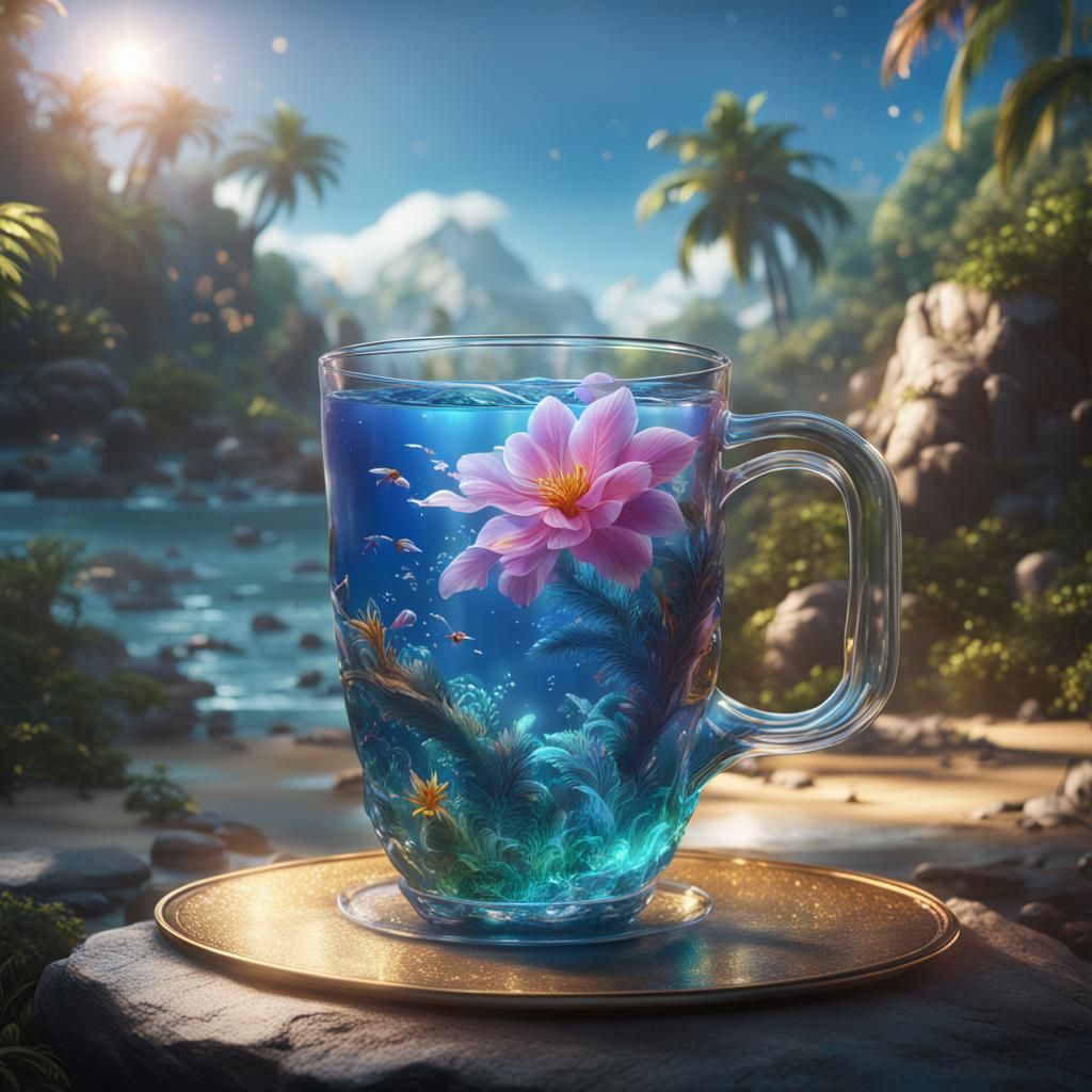 Glass Cup in Paradise: Detailed Matte Painting
