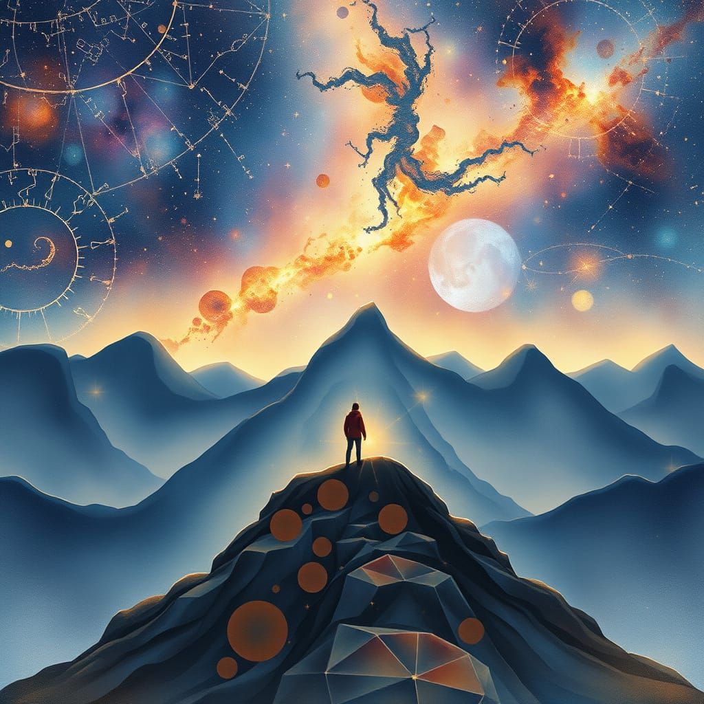 Celestial Map Unfurled: Ethereal Watercolor Landscape