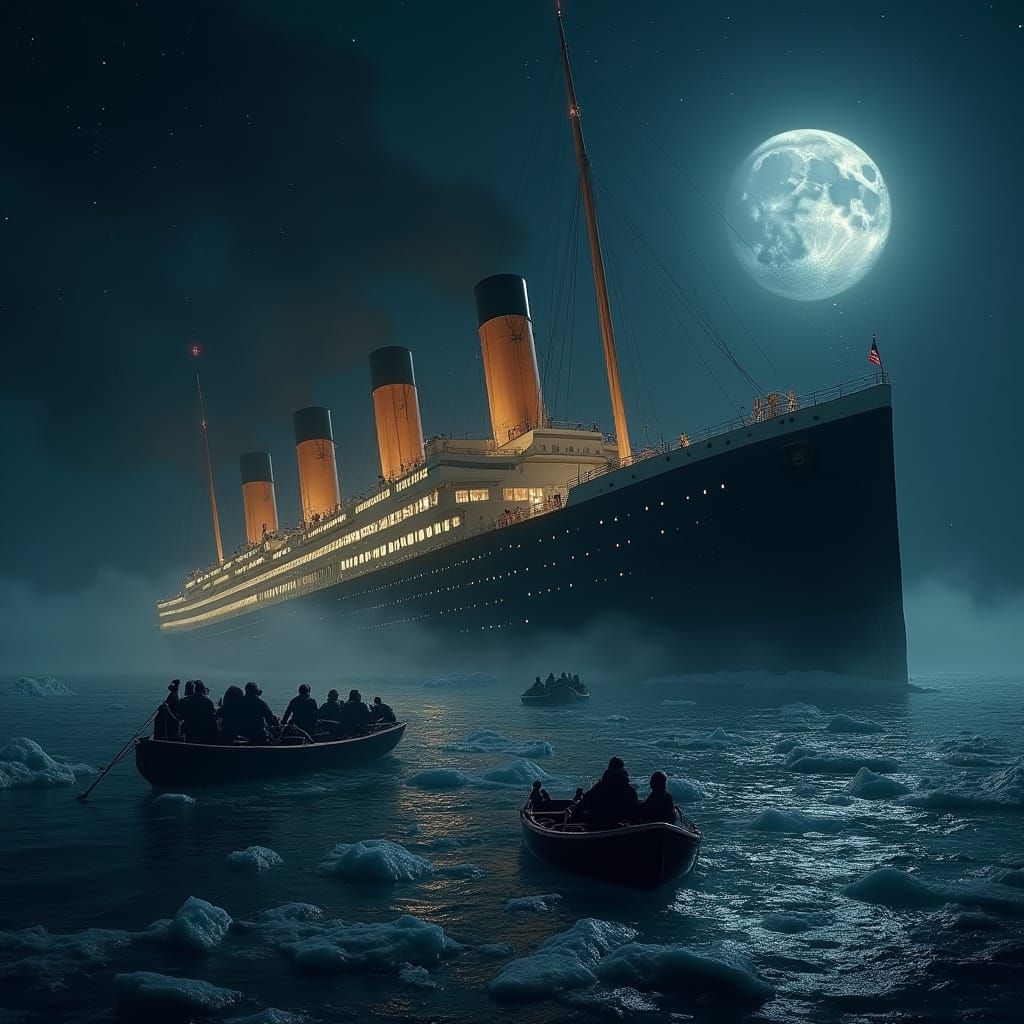 Titanic's Desperate Evacuation on a Moonlit, Icy Night