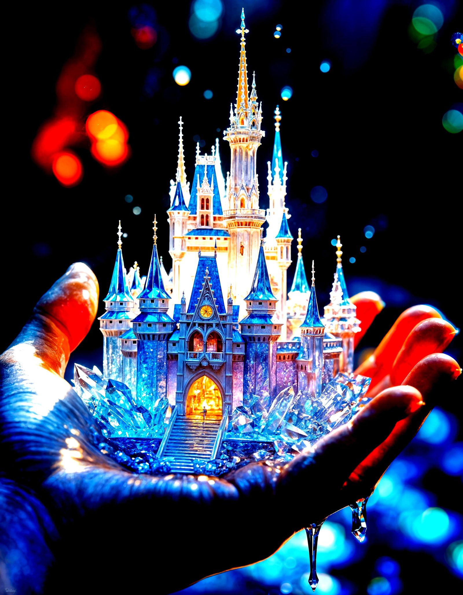 Hyperrealistic Crystal Castle Held in Hand