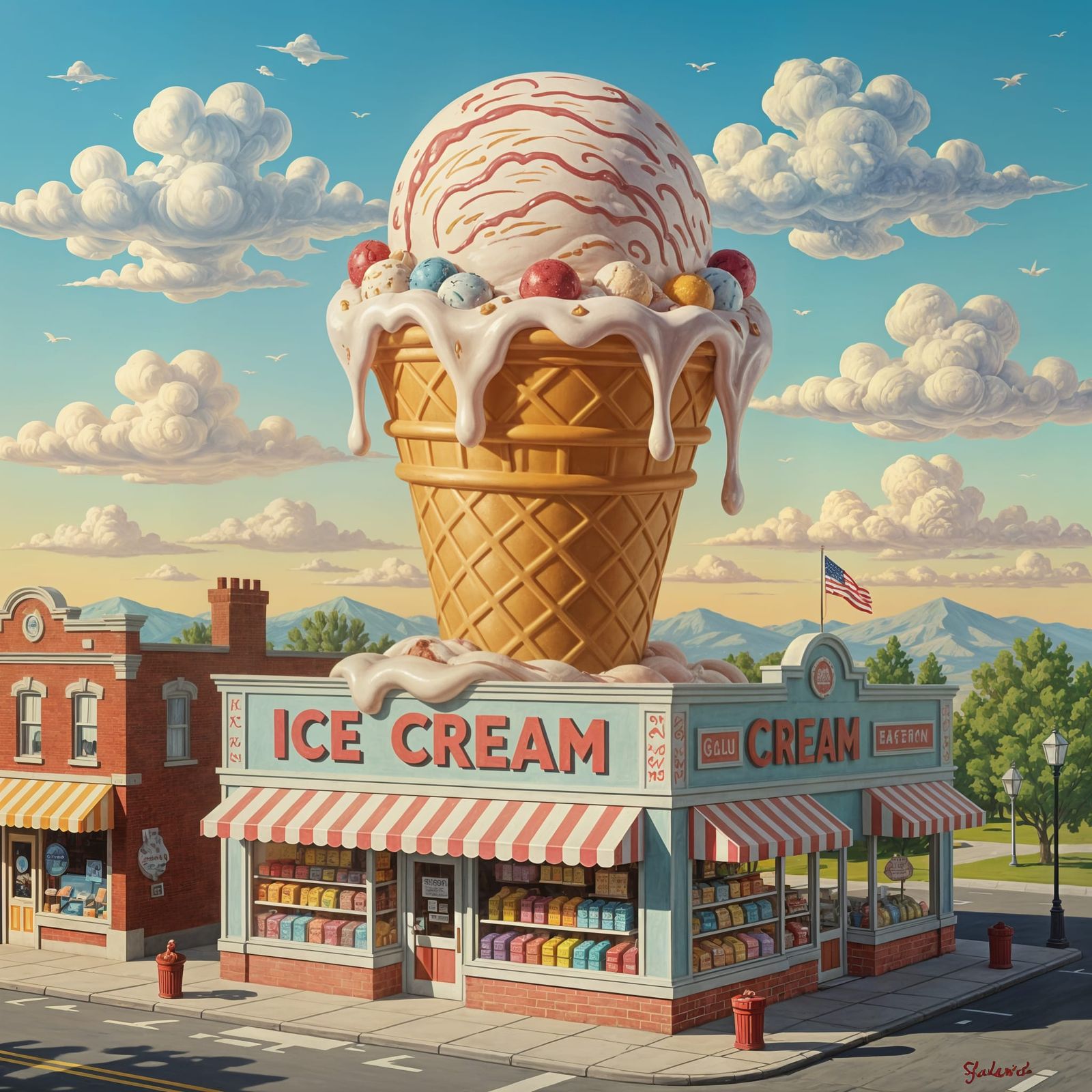 Surreal Ice Cream Meltdown on a Confectionery Roof