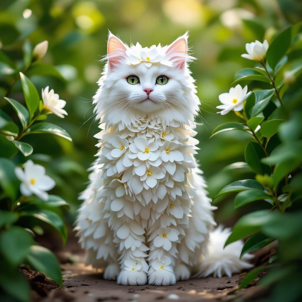 Gardenia Cat: A Floral Fantasy in Digital Art