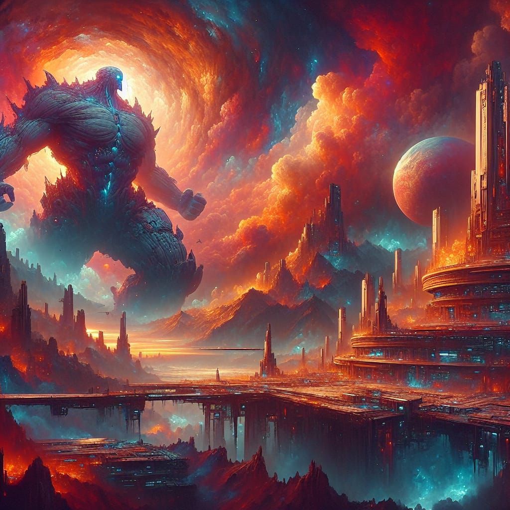 Titan Havoc at Space Station: Fantasy Matte Painting