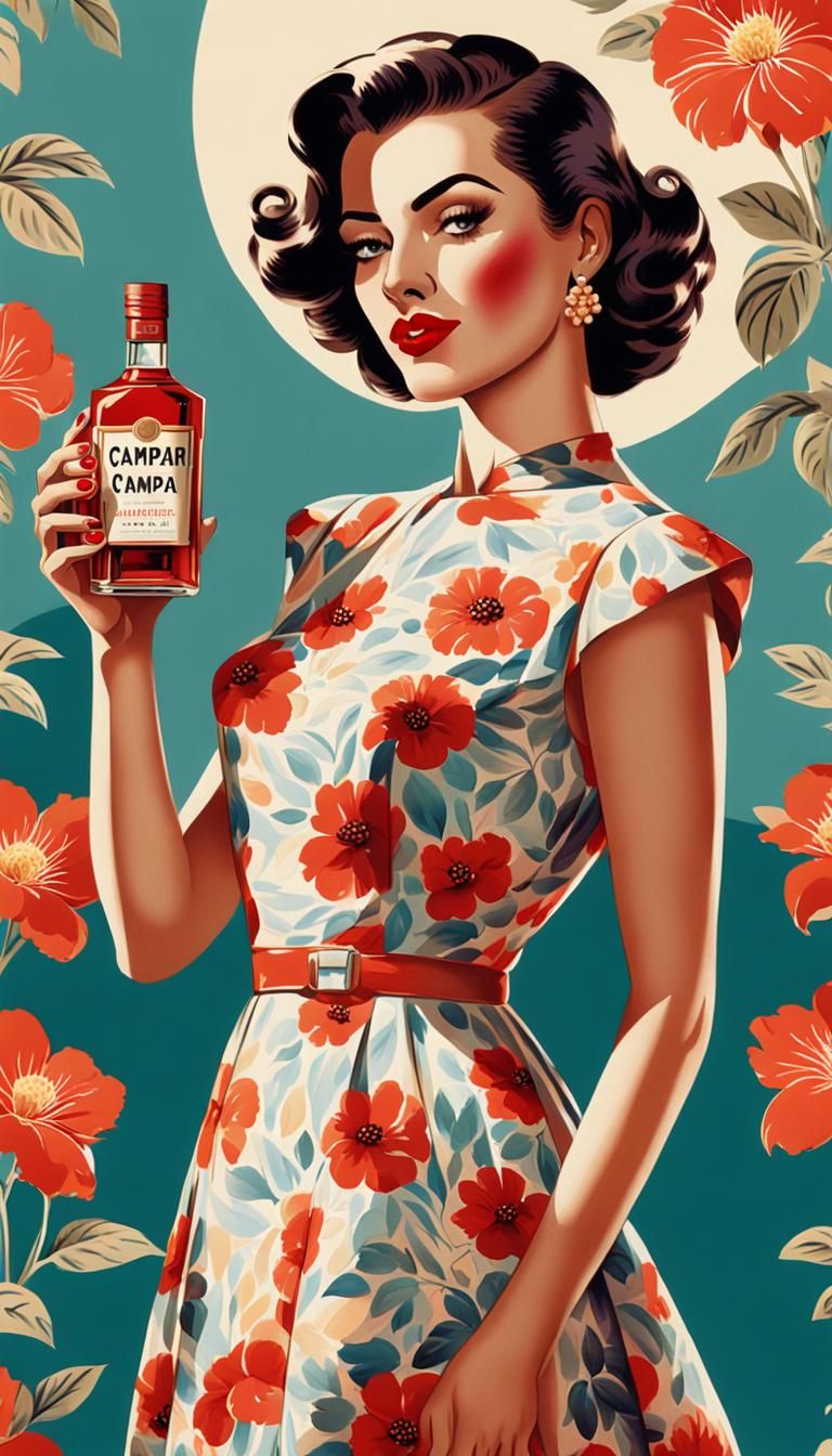 Retro Advertising Poster of Woman with Campari
