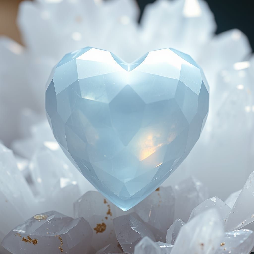 Moonstone Blue Heart Shape in Glowing Crystal Background