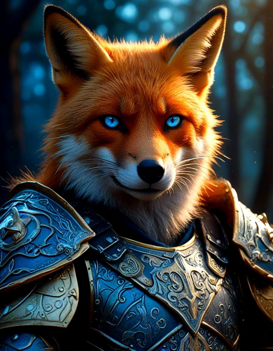 Fierce Fox Viking Warrior in Silver and Black