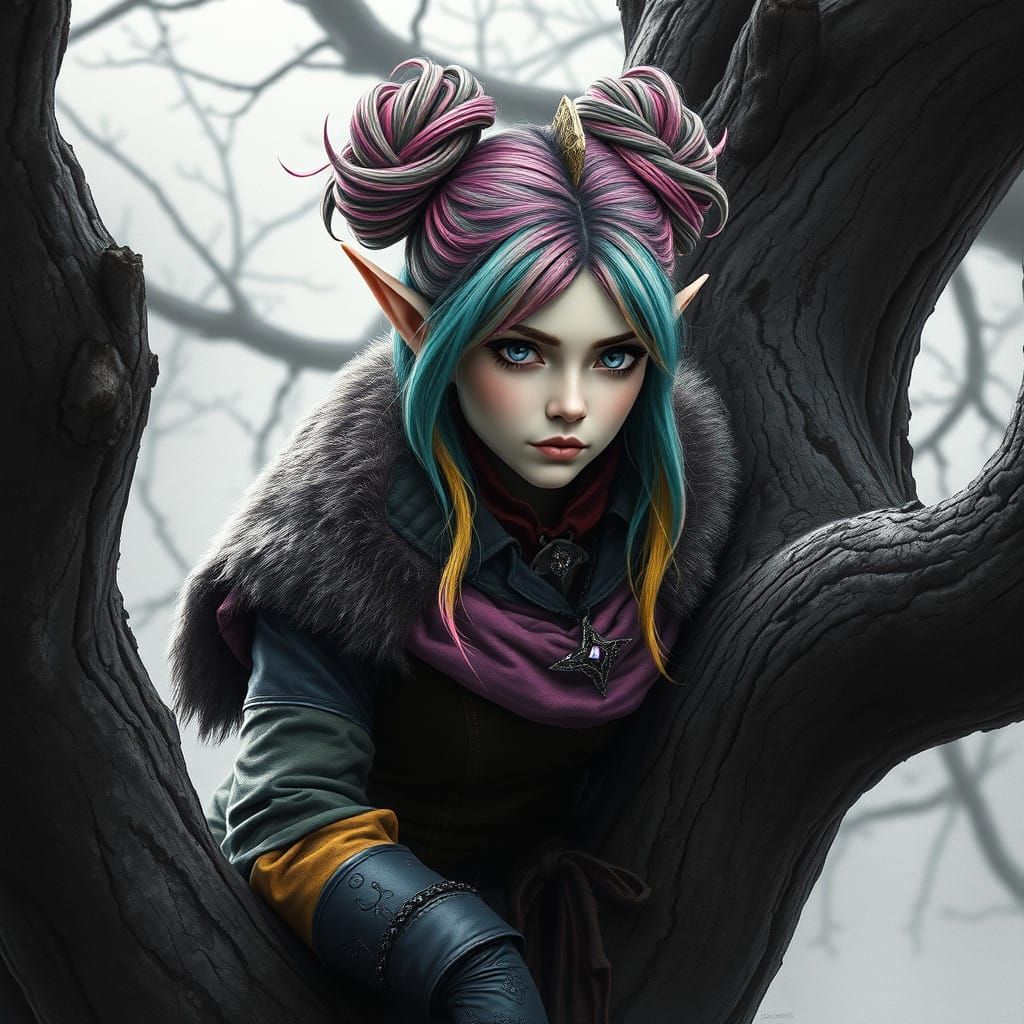 Medieval Female Elf Thief in Charcoal Drawing Style