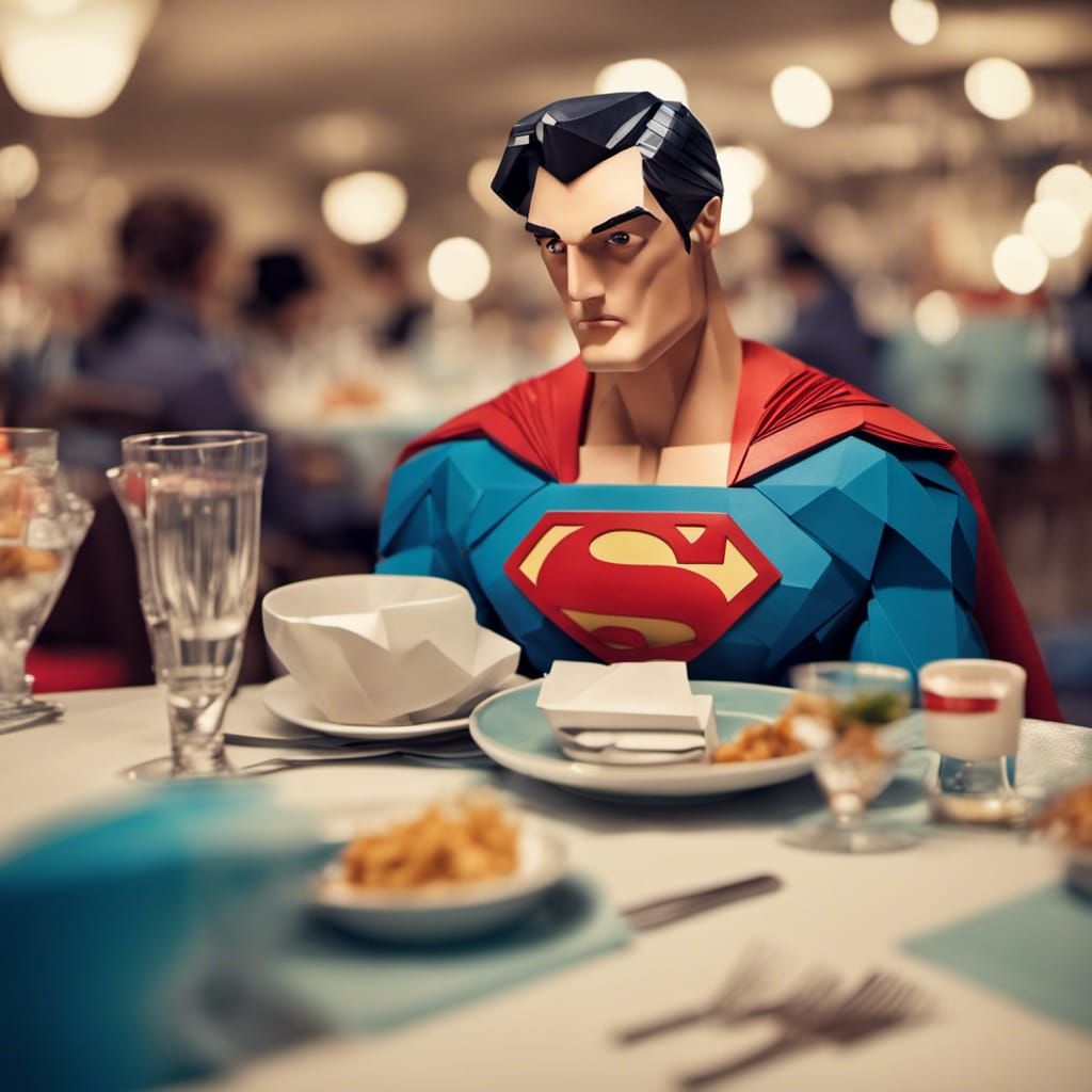 Superman at a 1950s Diner in Origami Style