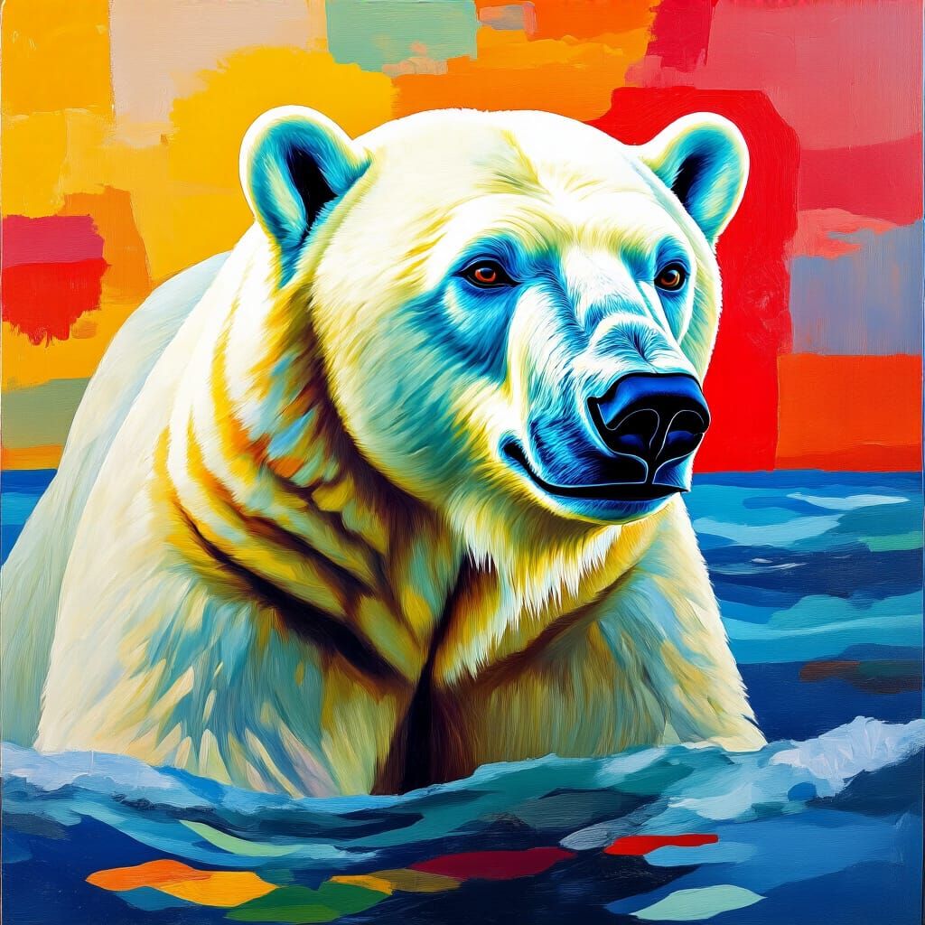 Polar Bear in Arctic Marine Environment as Impasto Painting