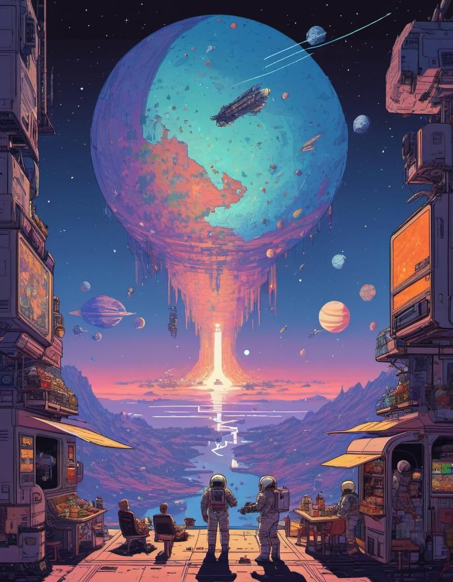 Futuristic Food Truck in Space: 16-bit Pixel Art