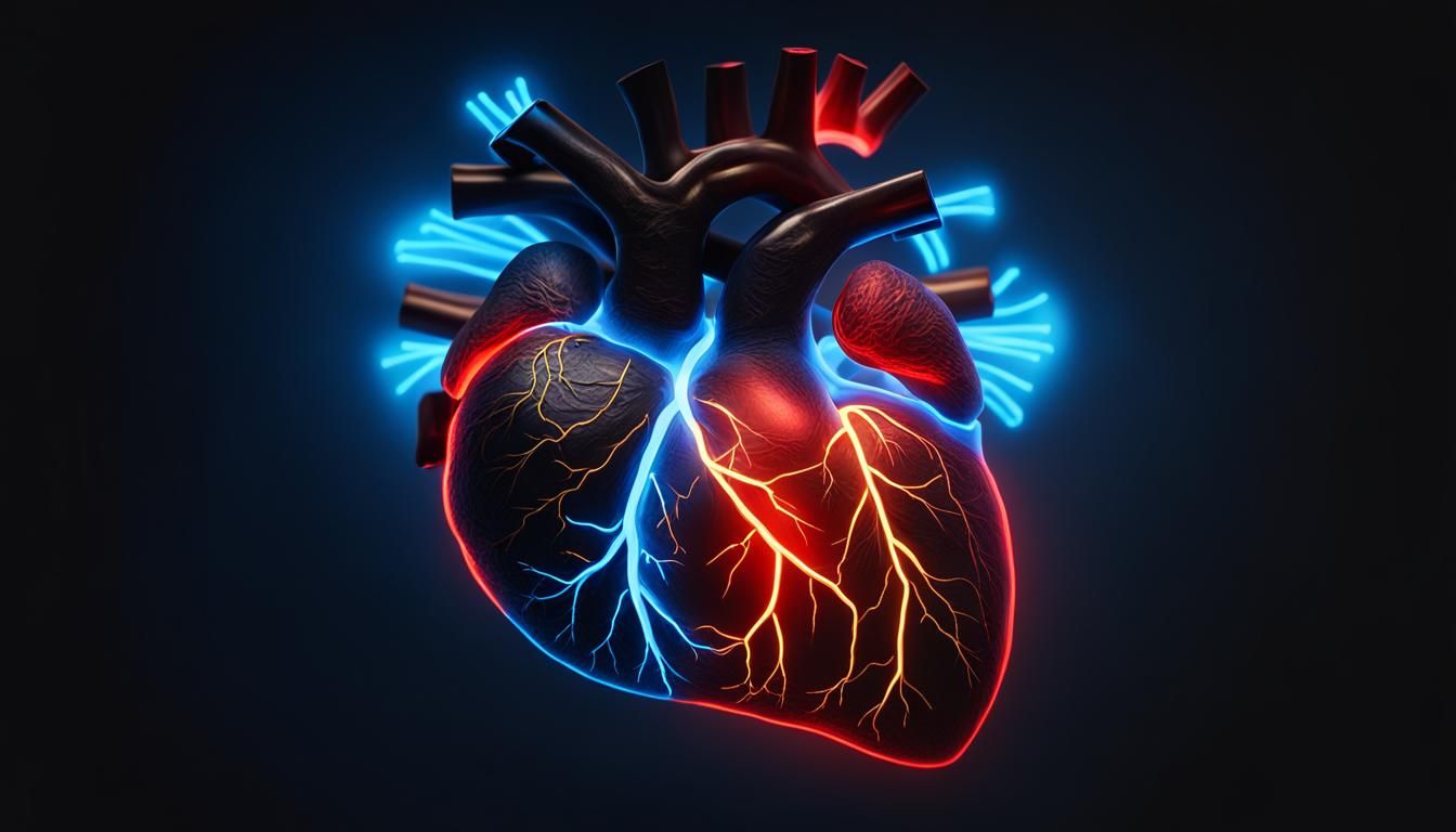 Neon Heart Diagram in Blue, Black, and Gold