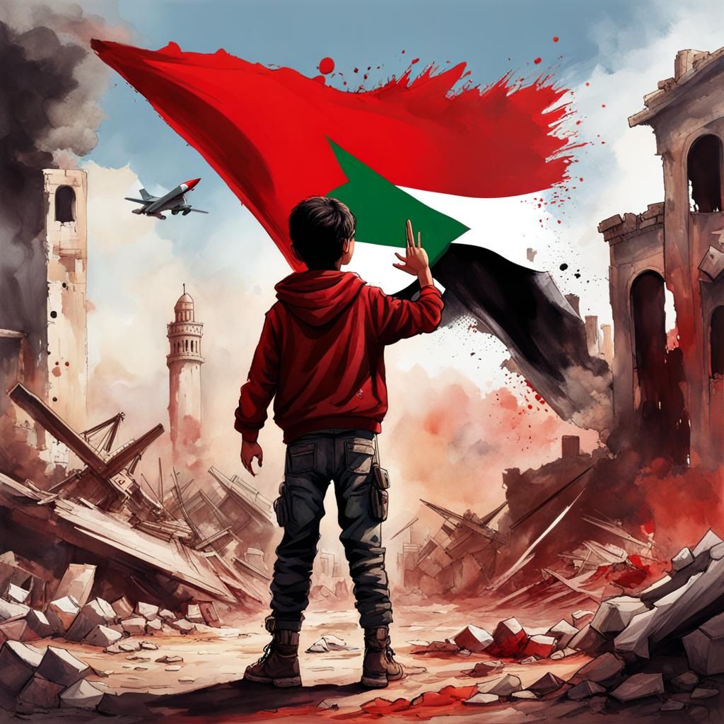 Palestinian Boy in Ruins with Victory Sign