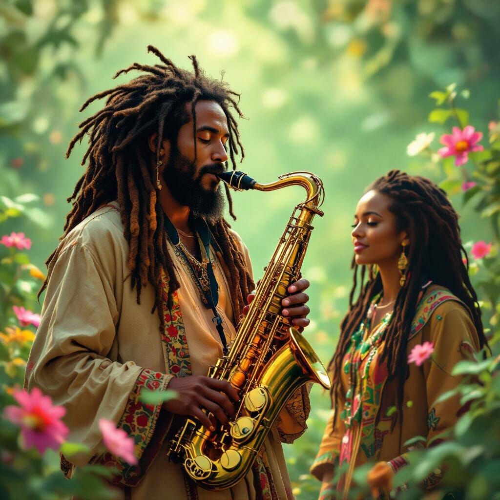 Rastaman Plays Saxophone in Ethiopian New Year Scene