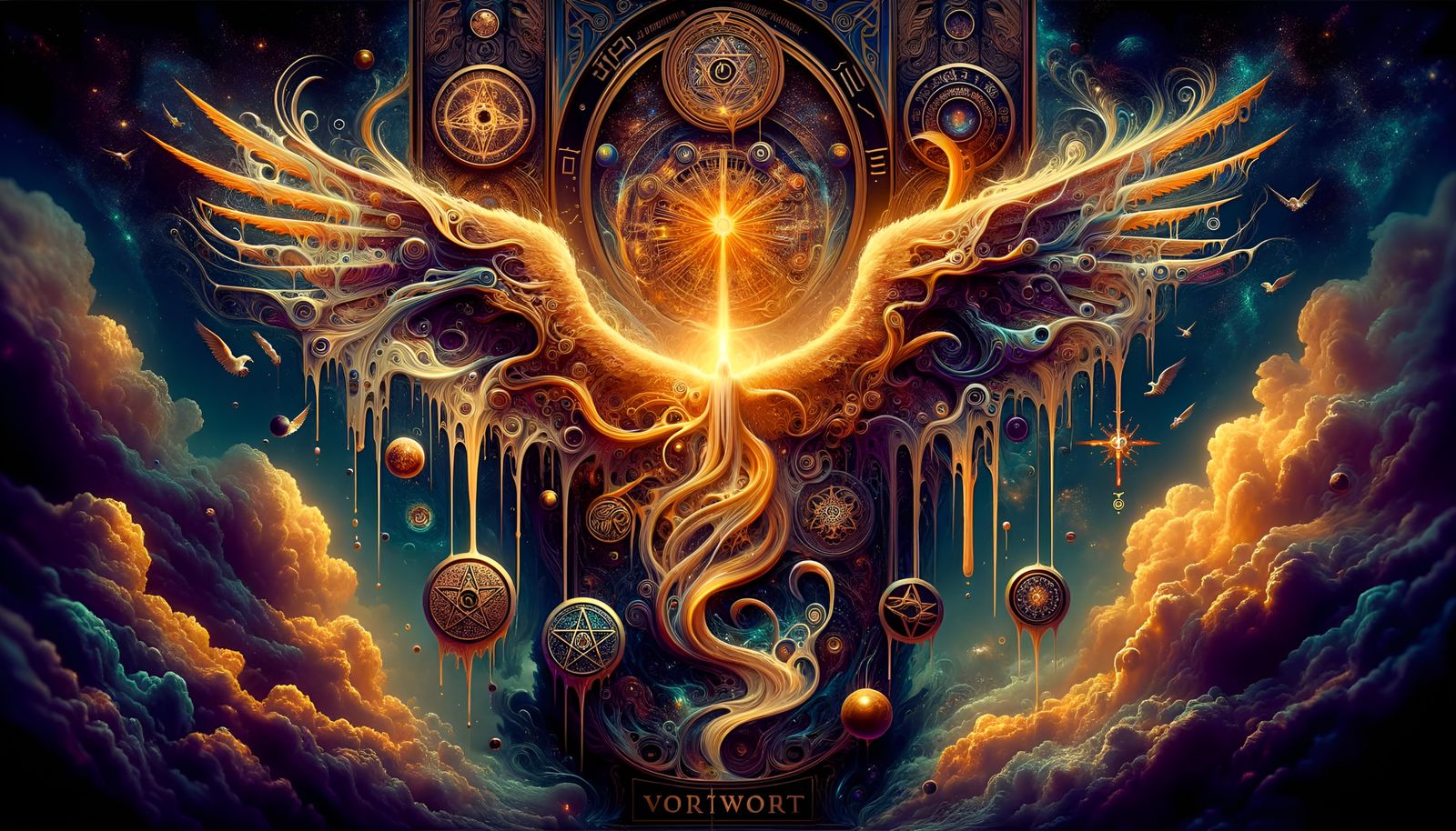 Surreal Occult Magic with Golden Wings Digital Art